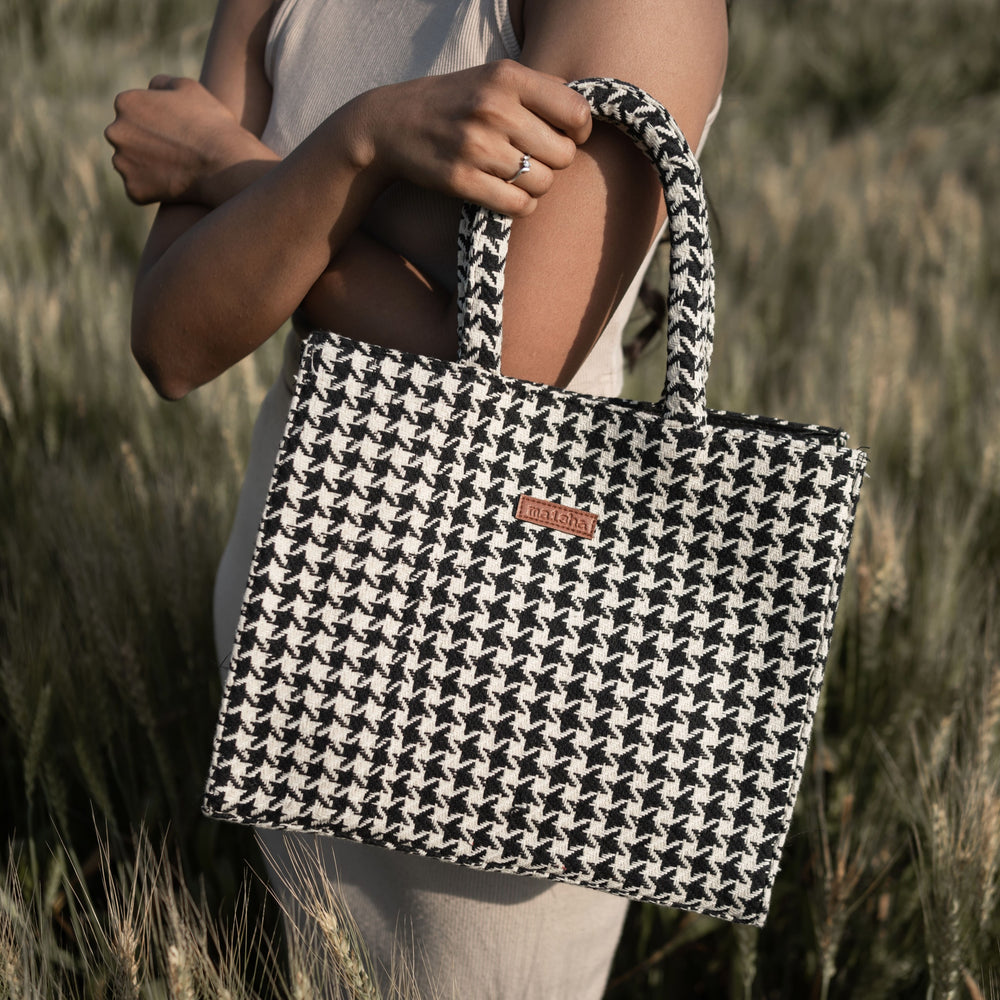 H&M Jacquard Weave LARGE Houndstooth Cotton Tote Handbag Bag Limited Edition