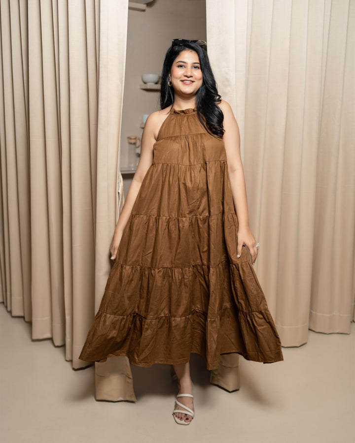 Ella In Brown Ruffle Dress