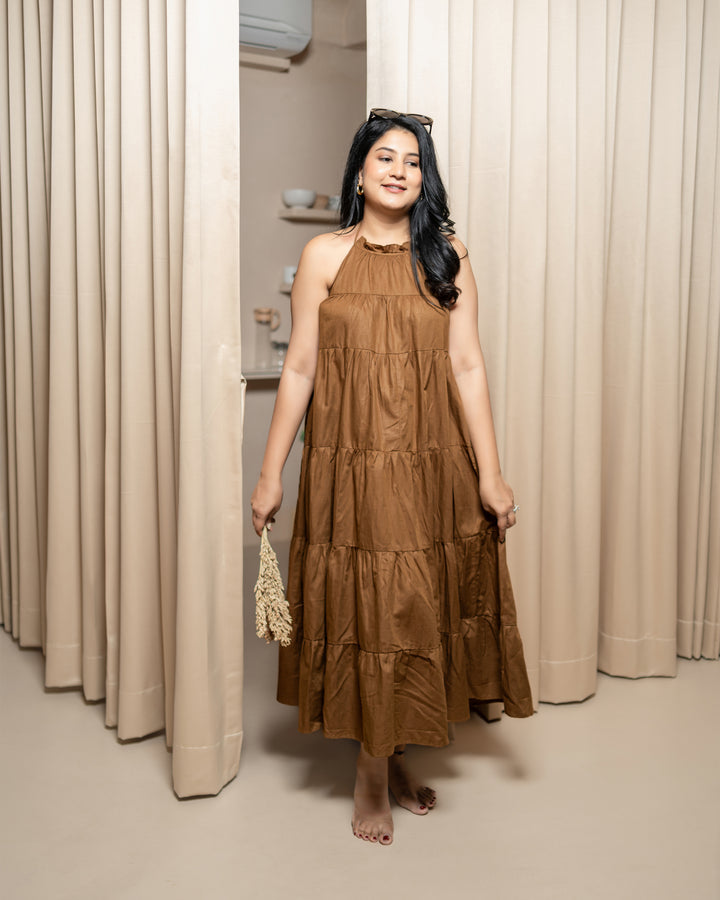 Ella In Brown Ruffle Dress