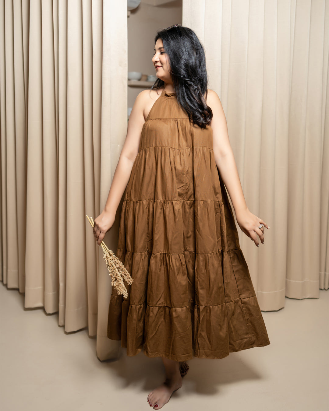 Ella In Brown Ruffle Dress