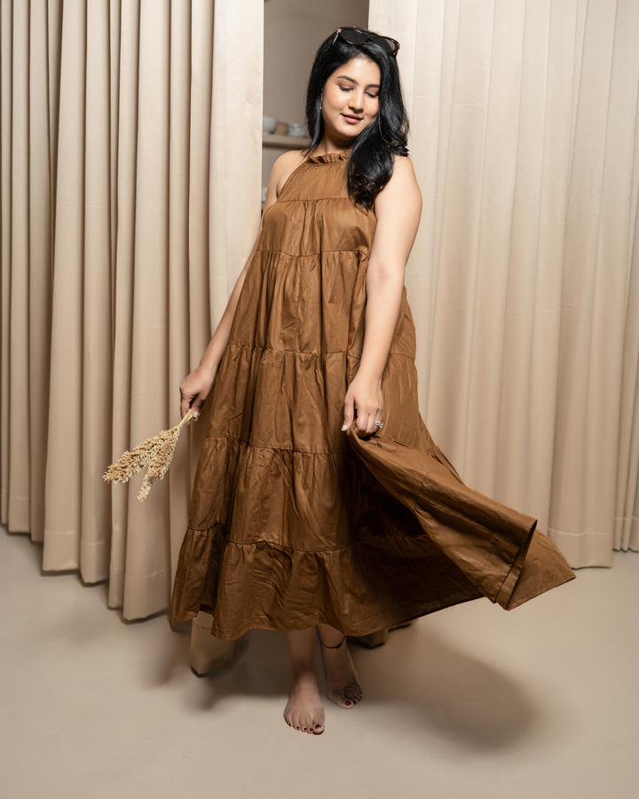 Ella In Brown Ruffle Dress