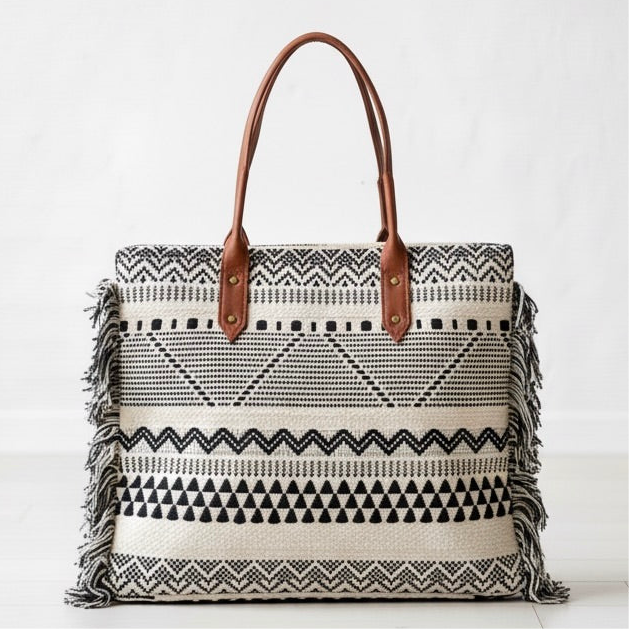 Chirpy Charcoal Ruffle Beach Tote
