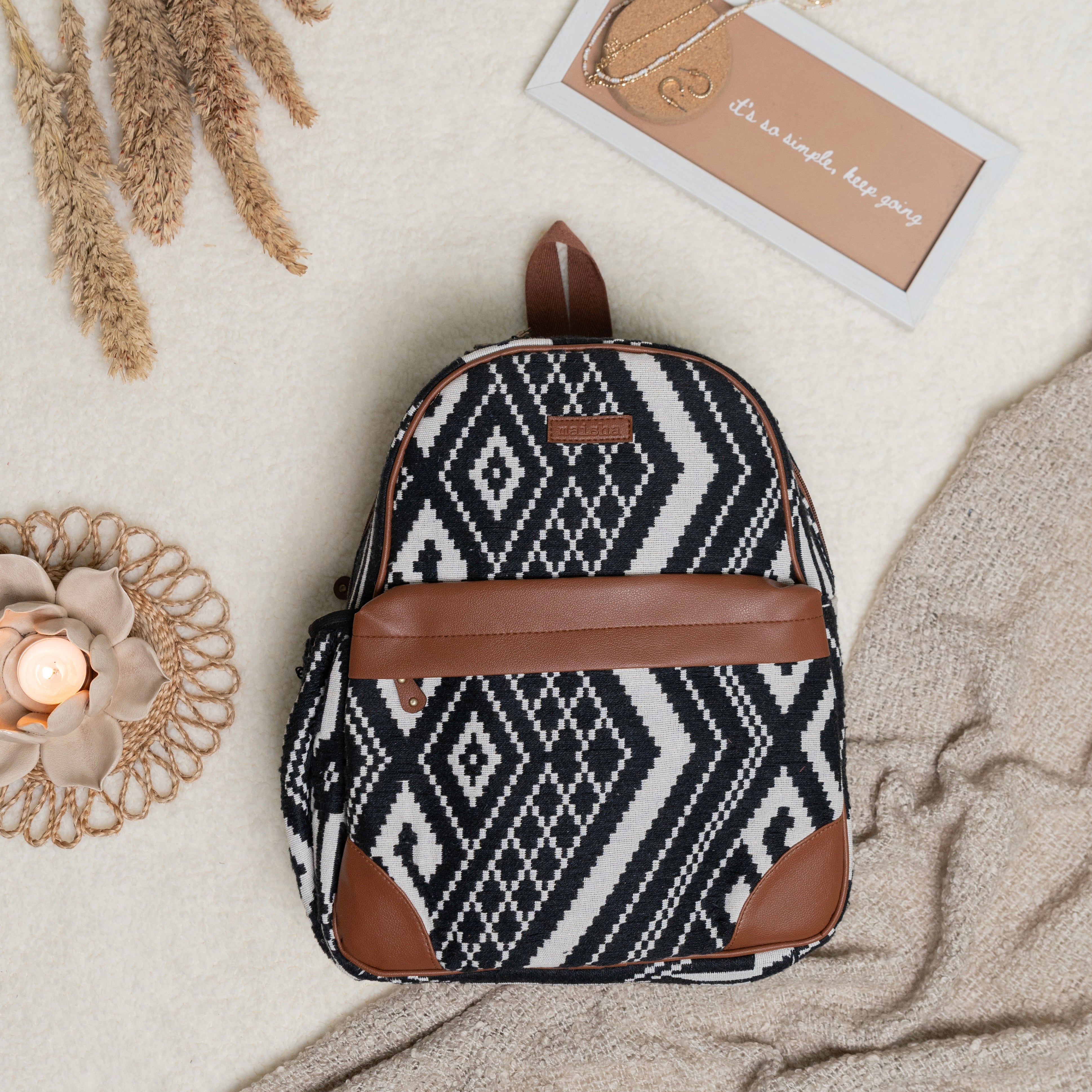 Black Aztec Compact Backpack Bag