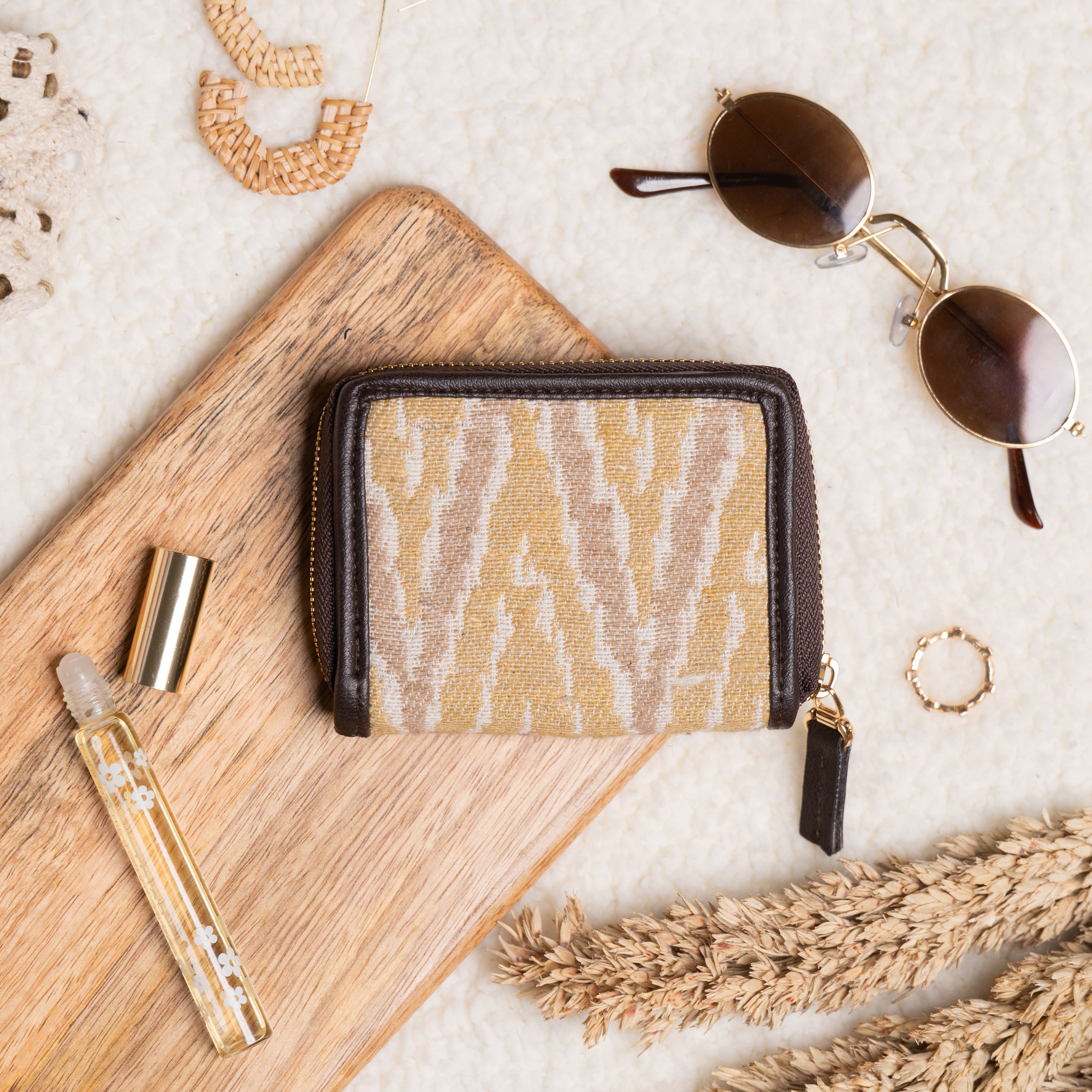 Buttercream Ikkat Compact Wallet