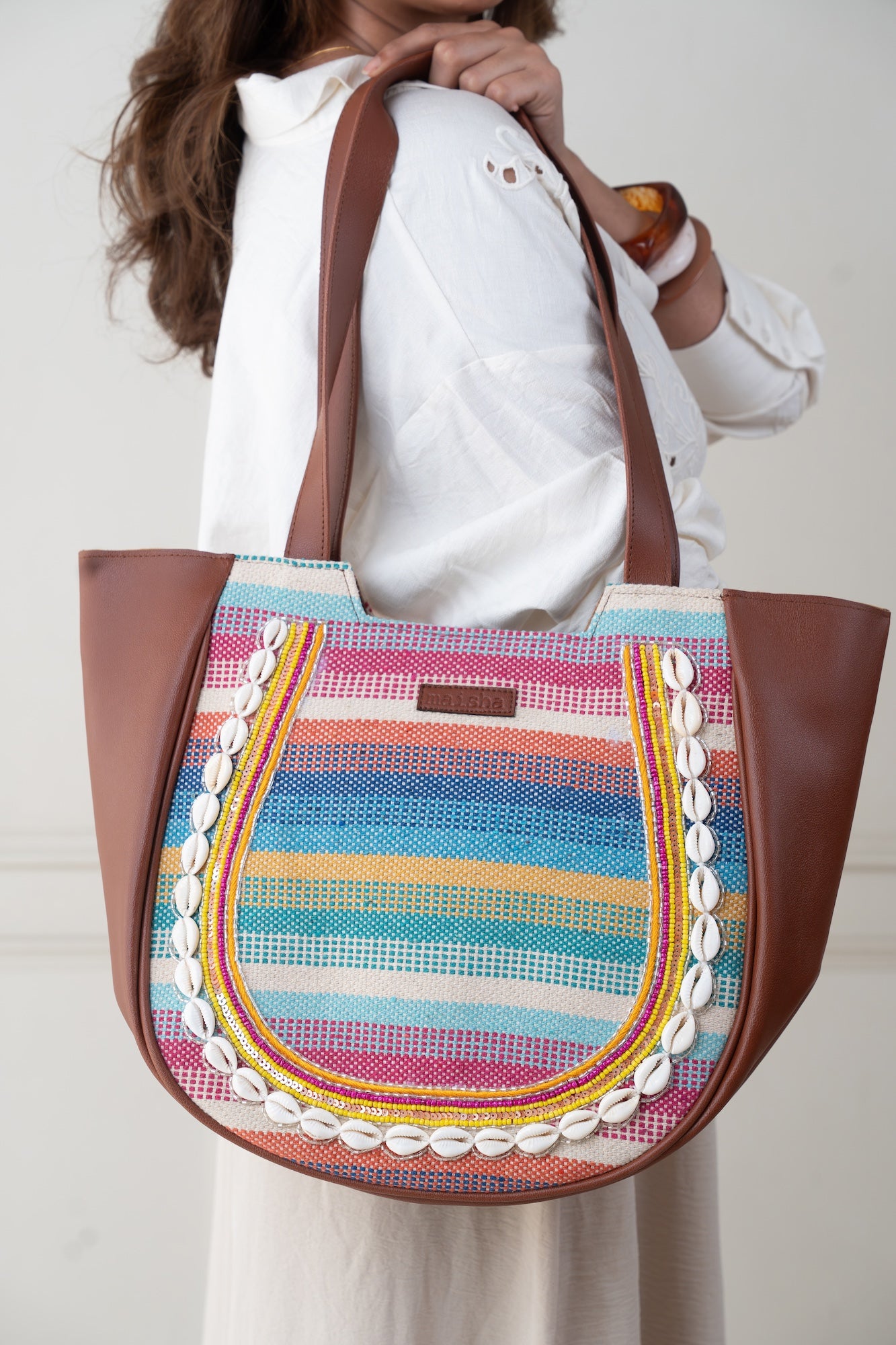Santorini Stripe Crescent Handbag