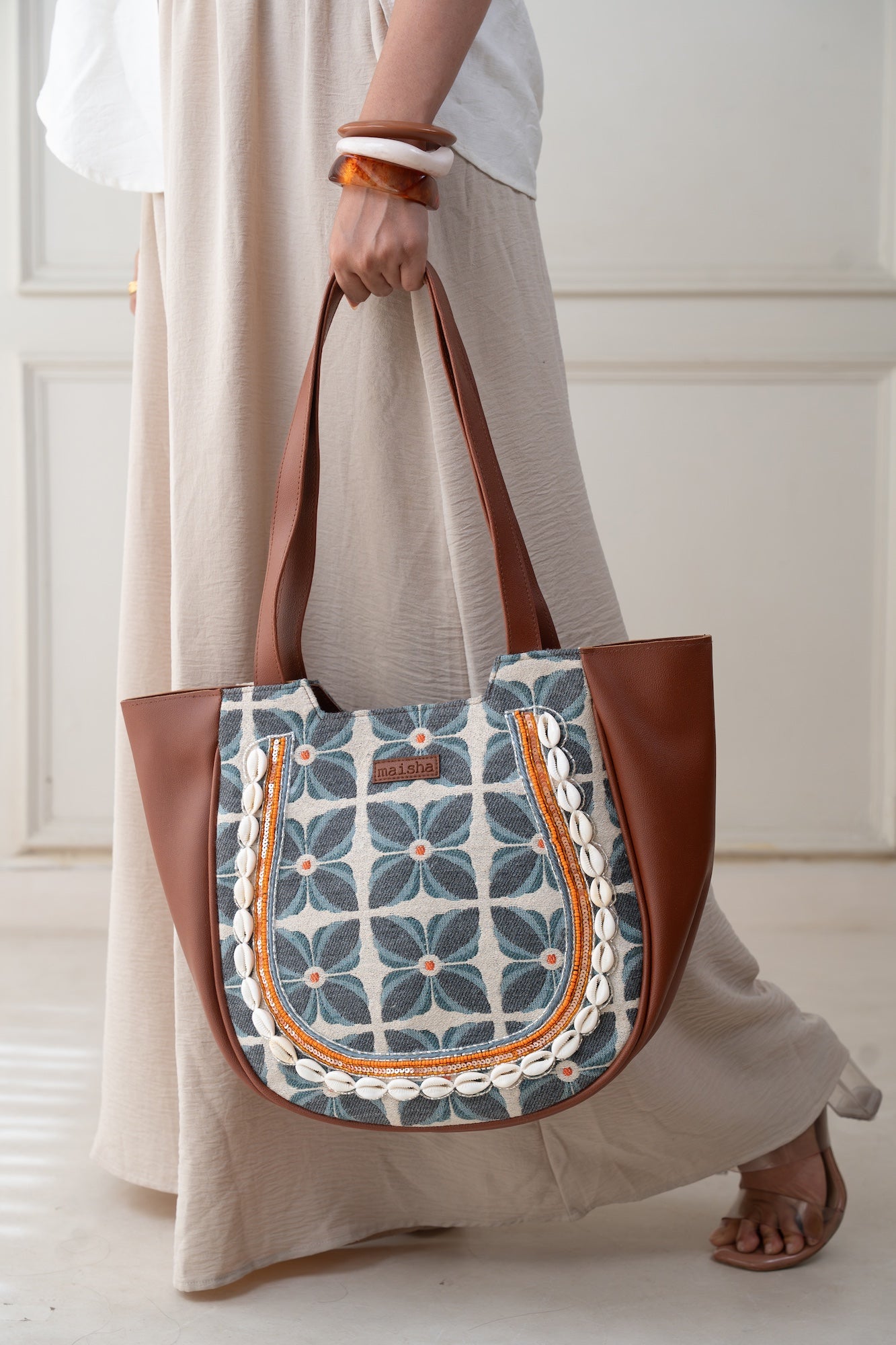 Azure Bloom Crescent Handbag