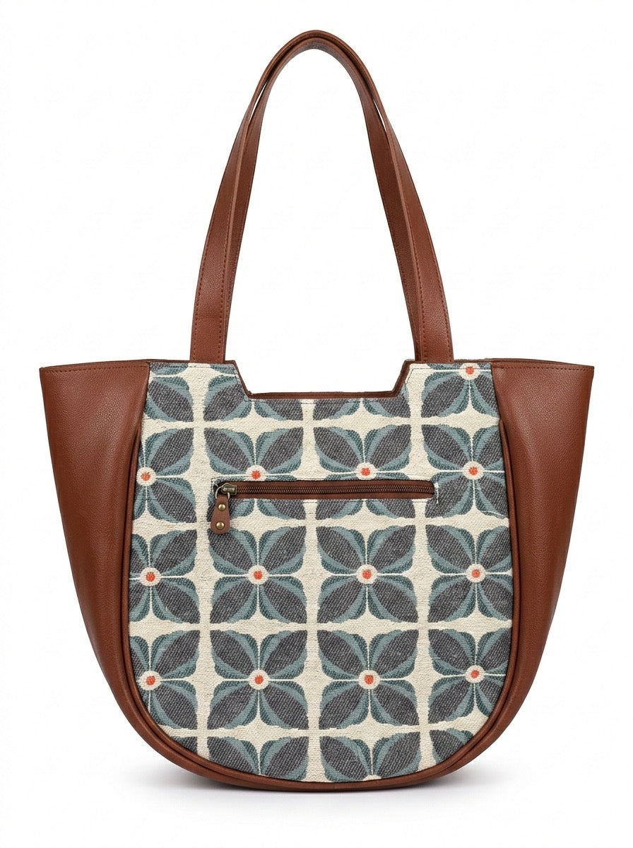 Azure Bloom Crescent Handbag