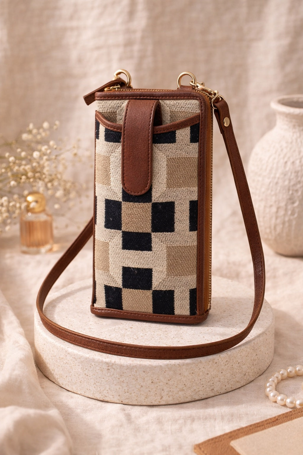 Urban Check Mobile Wallet Sling Combo