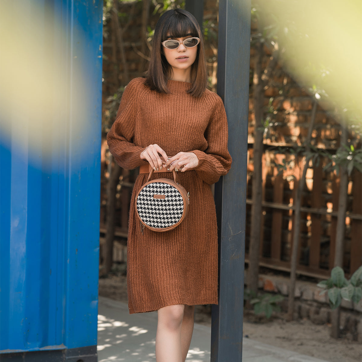 Monochrome checks classic round bag