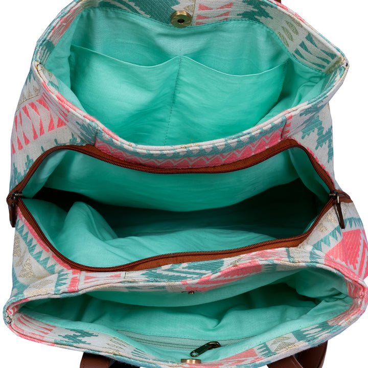 Bluish Sky Three Pocket Jacquard Bag