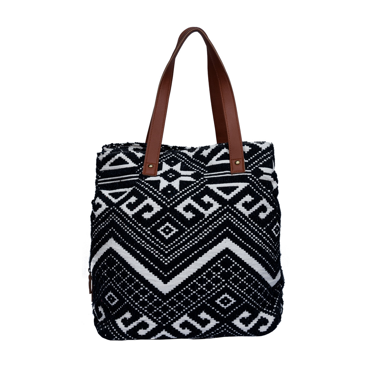 Black Aztec Three Pocket Jacquard Bag