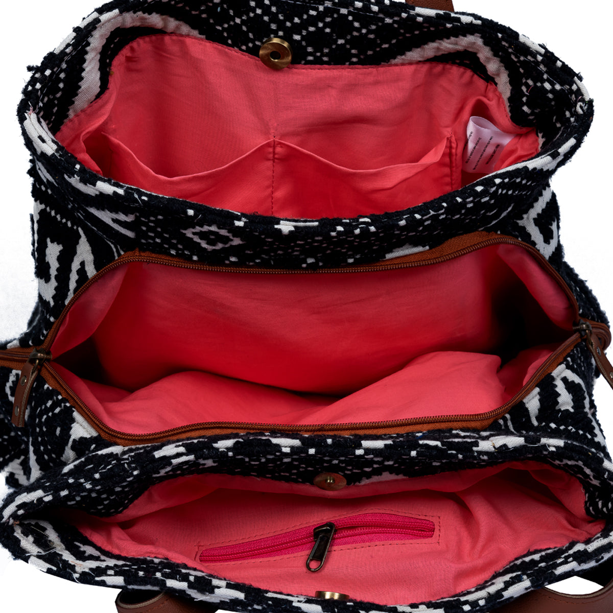 Black Aztec Three Pocket Jacquard Bag