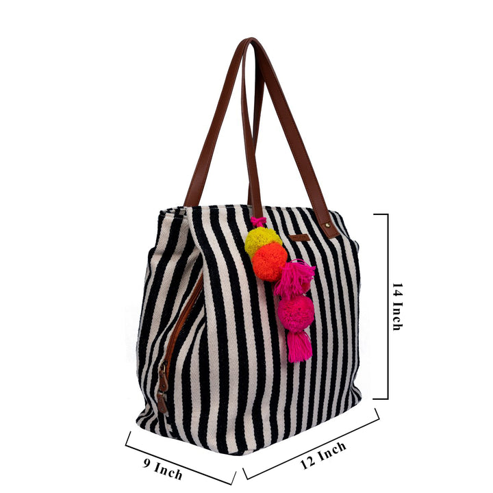 Black And White Stripes Three Pocket Jacquard Bag