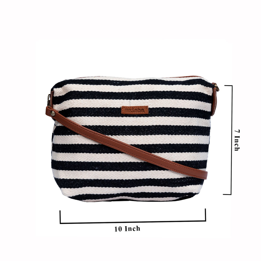 Monochrome Stripes Pouch Cum Sling Bag