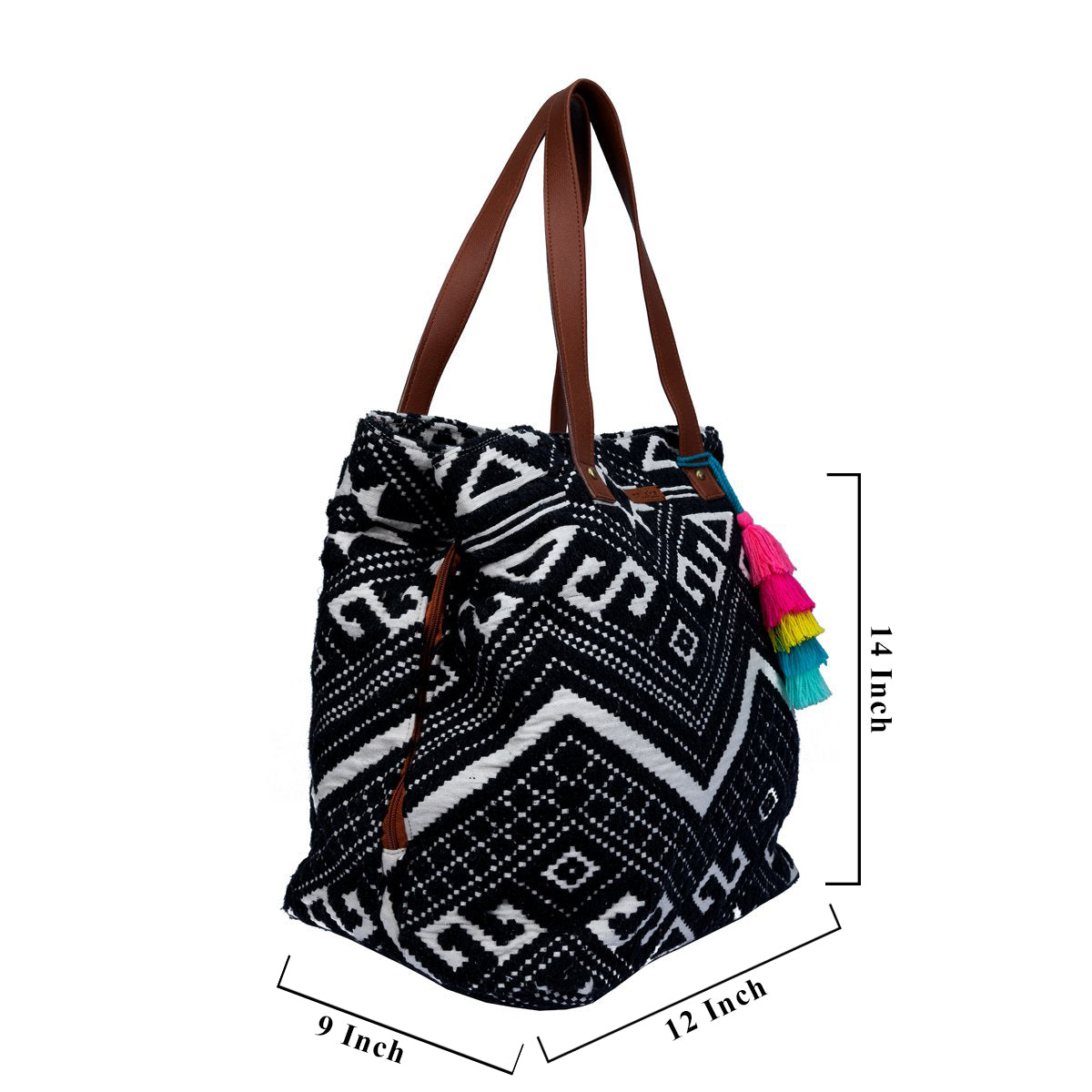 Black Aztec Three Pocket Jacquard Bag