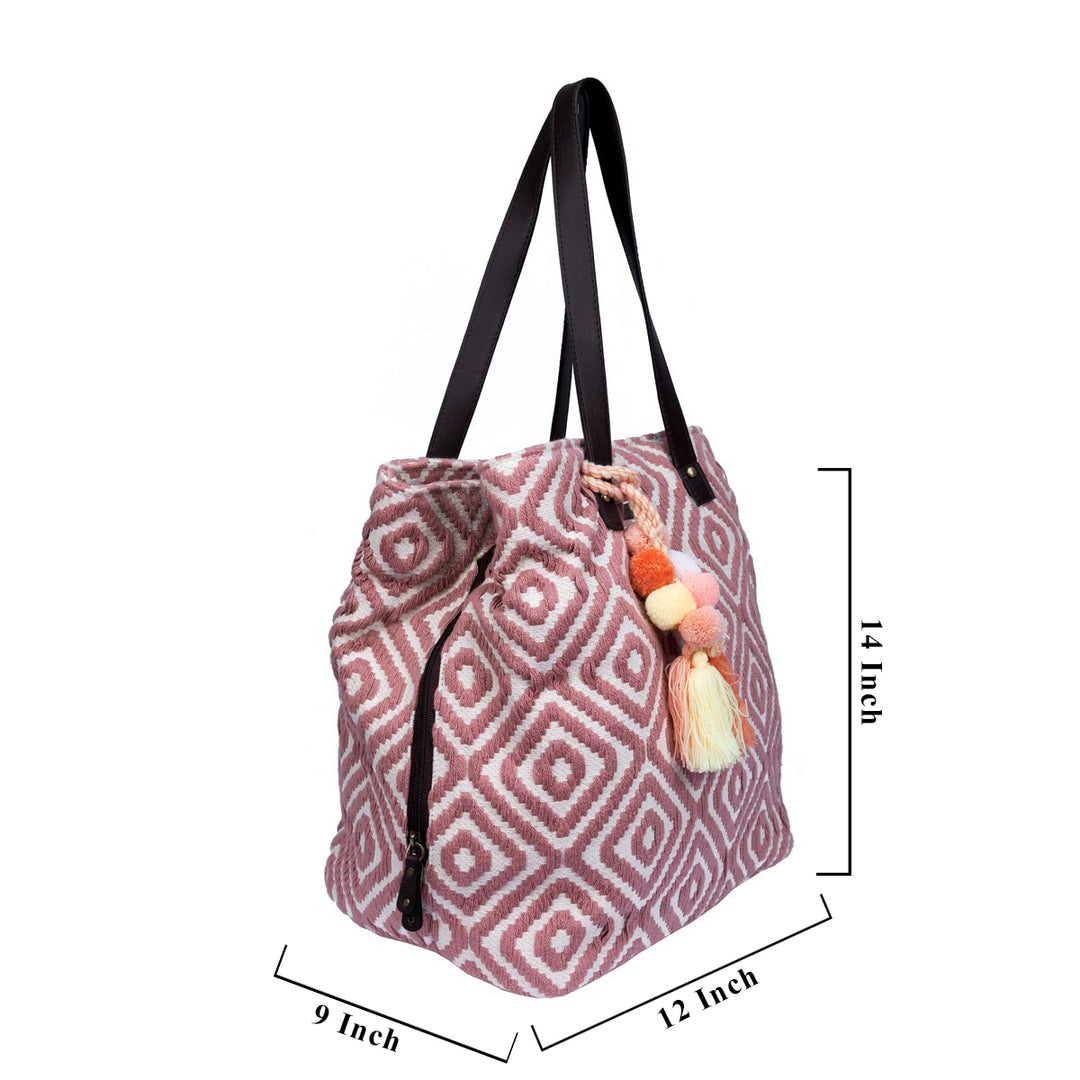 Onion Pink Diamond Three Pocket Jacquard Bag