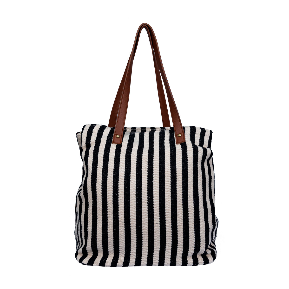 Black And White Stripes Three Pocket Jacquard Bag 
