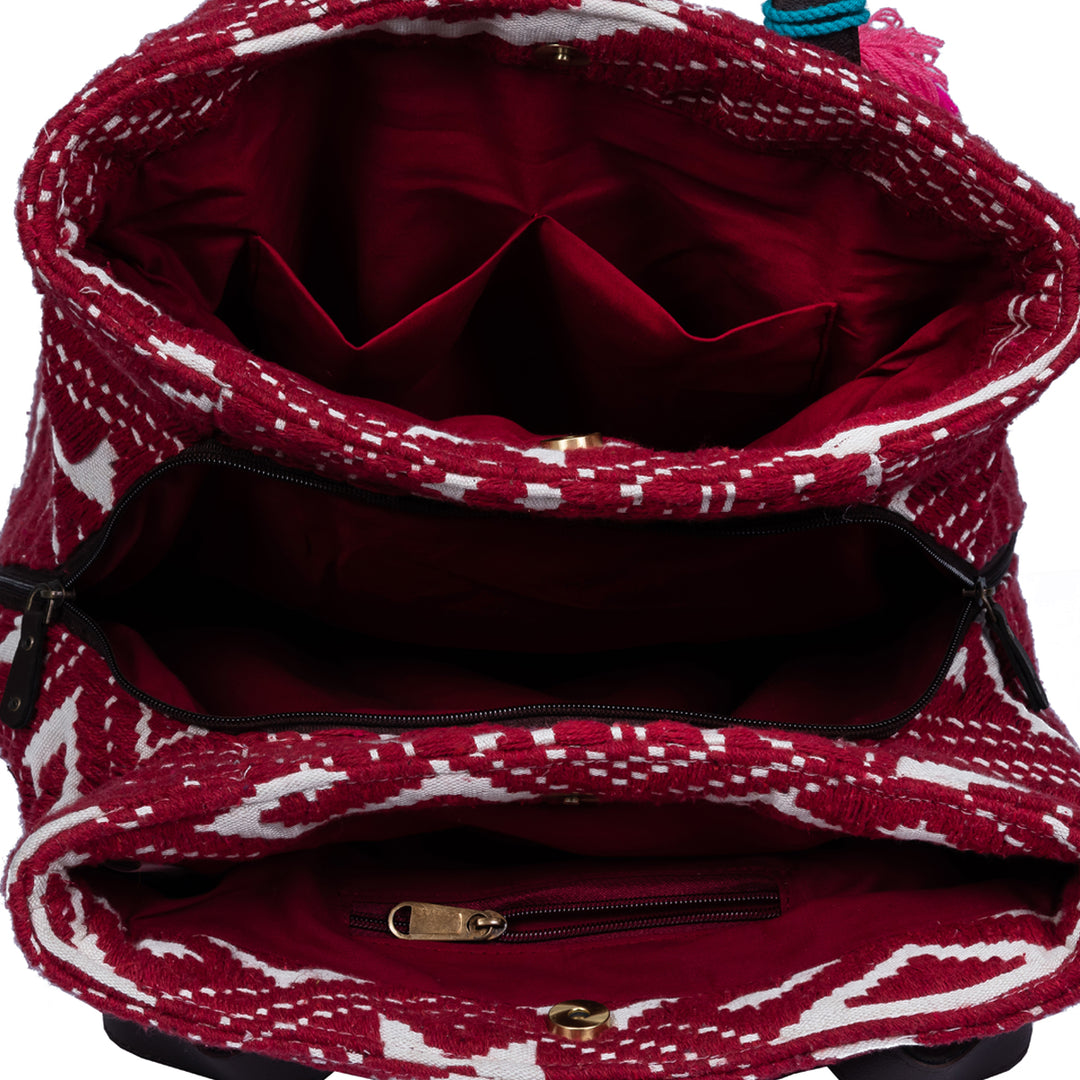 Red Aztech Three Pocket Jacquard Bag