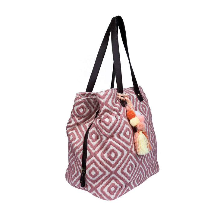 Onion pink diamond three pocket jacquard bag