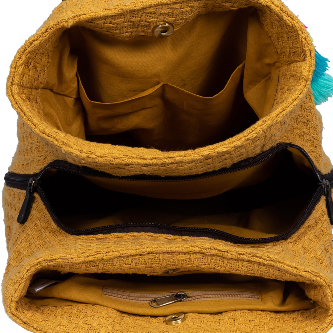 Mustard Three Pocket Jacquard Bag