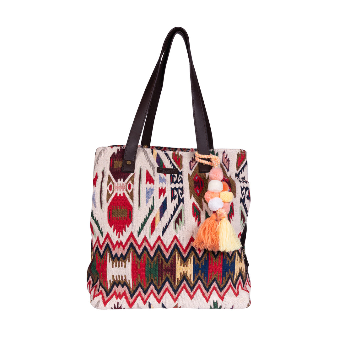 Buy Black And White Stripes Three Pocket Jacquard Bag Online - Maisha Lifestyle